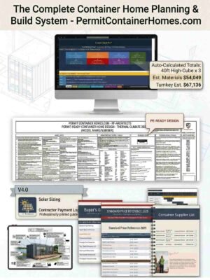 Complete container home building guide – Excel budget calculator, permit-ready plan preview, and 17-week timeline for USA builders