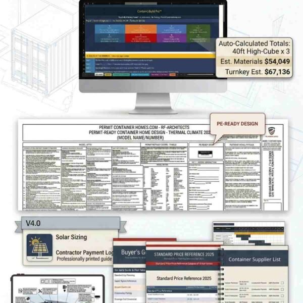 Complete container home building guide – Excel budget calculator, permit-ready plan preview, and 17-week timeline for USA builders