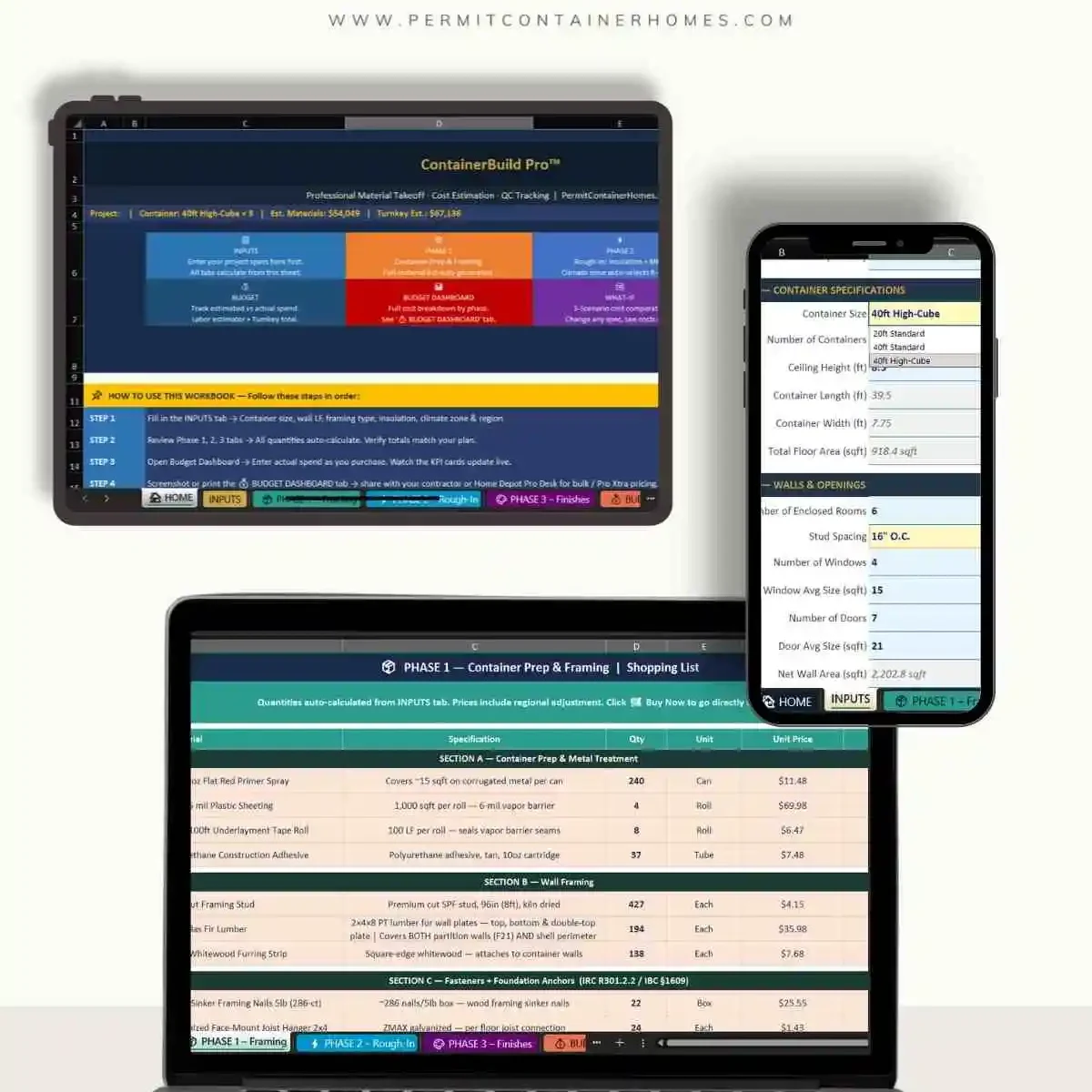 Complete container home building guide – Excel budget calculator, permit-ready plan preview, and 17-week timeline for USA builders