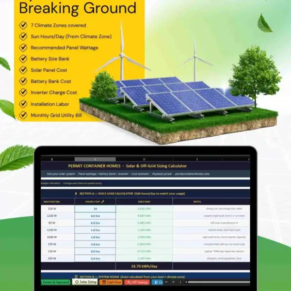 Complete container home building guide – Excel budget calculator, permit-ready plan preview, and 17-week timeline for USA builders