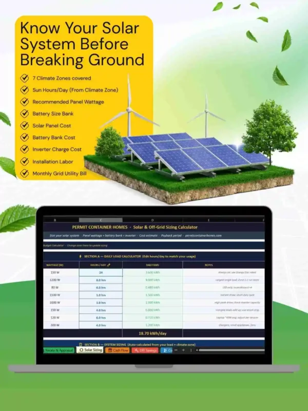 Complete container home building guide – Excel budget calculator, permit-ready plan preview, and 17-week timeline for USA builders