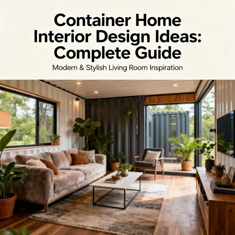Modern container home interior design featuring an open living room, kitchen, and dining area with natural light, wood accents, and space-saving furniture. Includes real pricing and room layouts for USA container homes, presented by PermitContainerHomes.com