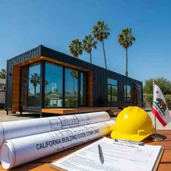 Modern shipping container home in California with building permits and architectural plans