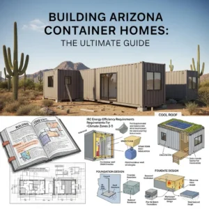 A comprehensive guide to building code-compliant Arizona container homes, detailing insulation, cool roof design, and foundation requirements for the desert climate.