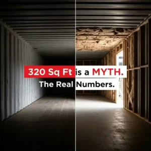 40 foot container square footage comparison diagram showing high cube headroom advantage