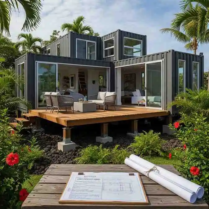 container home permit hawaii with blueprints and building documents