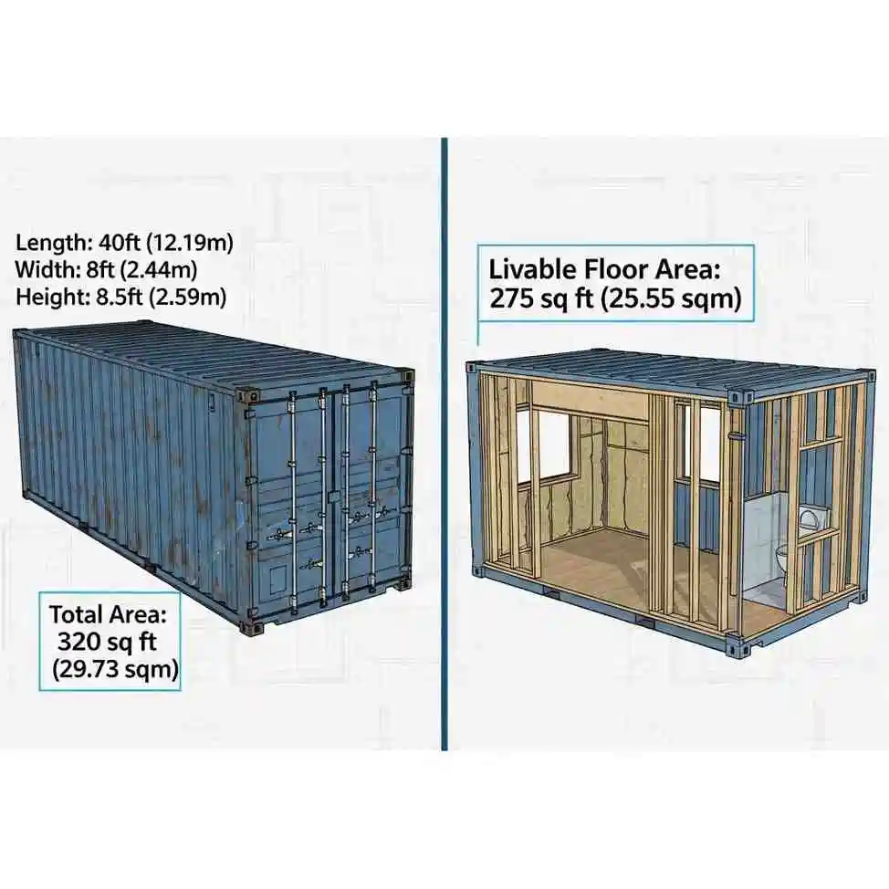 Floor plan comparison showing how big is a container home with insulation walls
