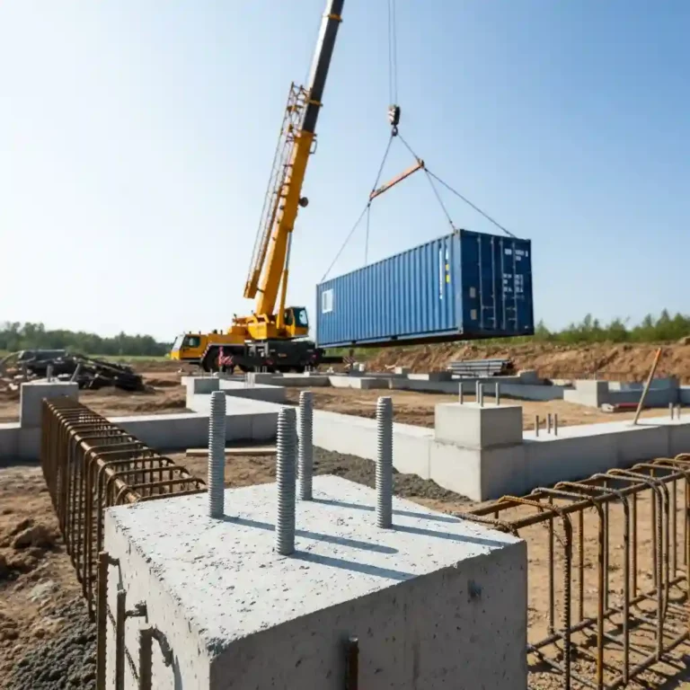 shipping container footing dimensions on construction site