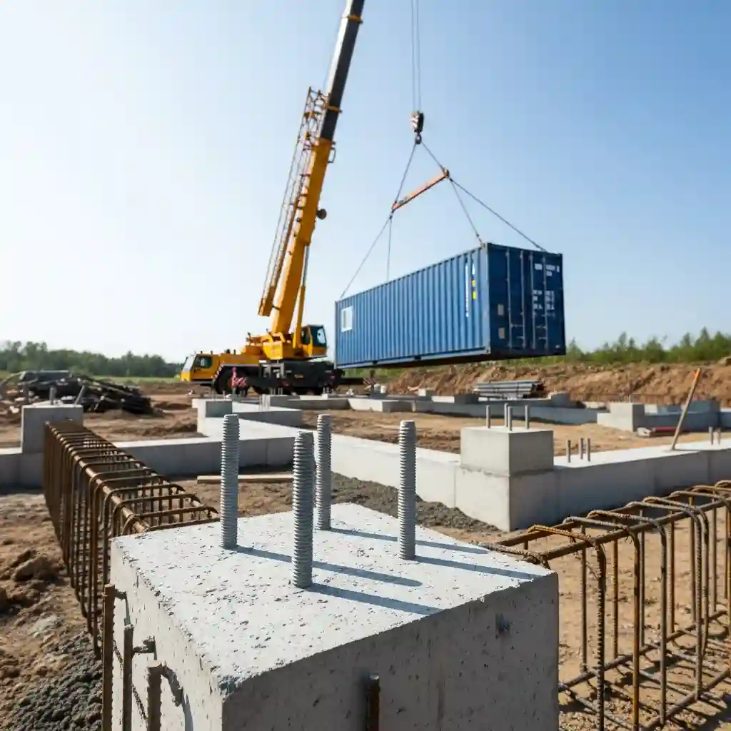 shipping container footing dimensions on construction site