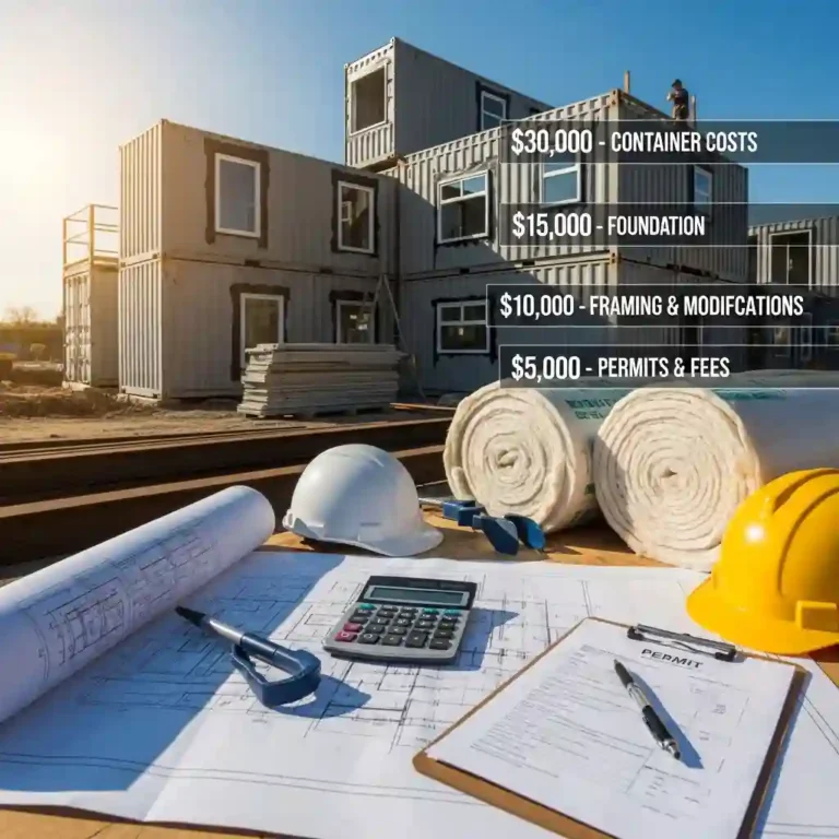 container home cost estimate breakdown showing materials labor and permits